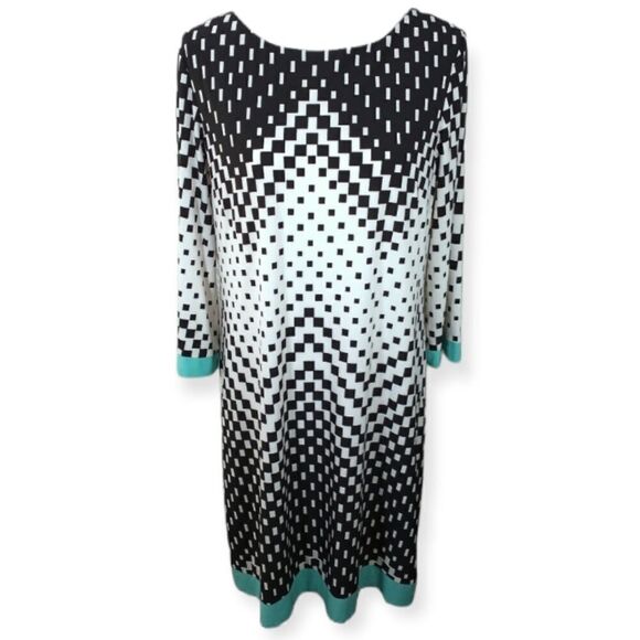 SIGNATURE CAMRYN BLACK, WHITE, & TURQUOISE DRESS SZ.14 EUC - Picture 1 of 9